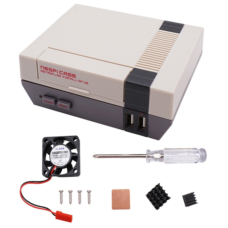 NES4Pi NES Case Kit ABS Functional Cooling Fan Heatsinks Screwdrivers Suitable for Raspberry Pi 2/3 / B+ Series