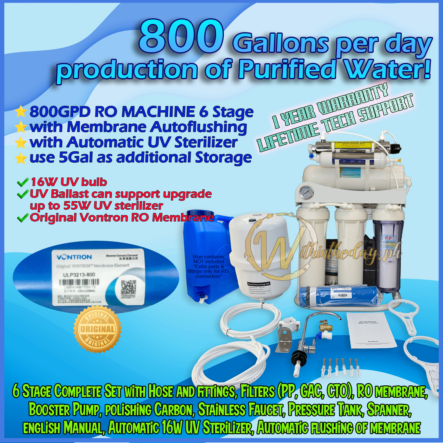 RO Reverse Osmosis Machine Purified Water at Home or Business use High
