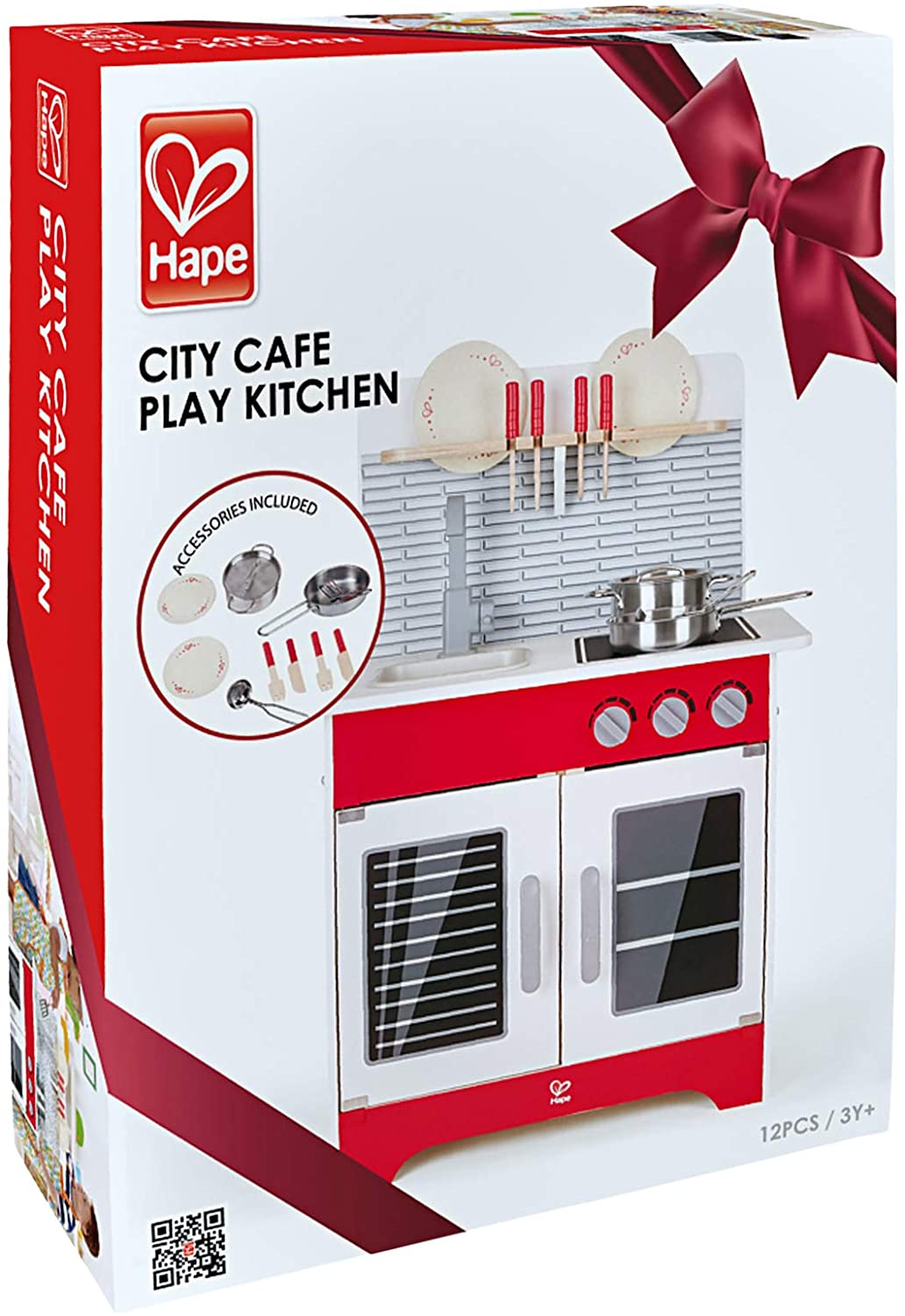 Hape E3144 City Cafe Play Kitchen Kid s Wooden Kitchen Playset with Accessories