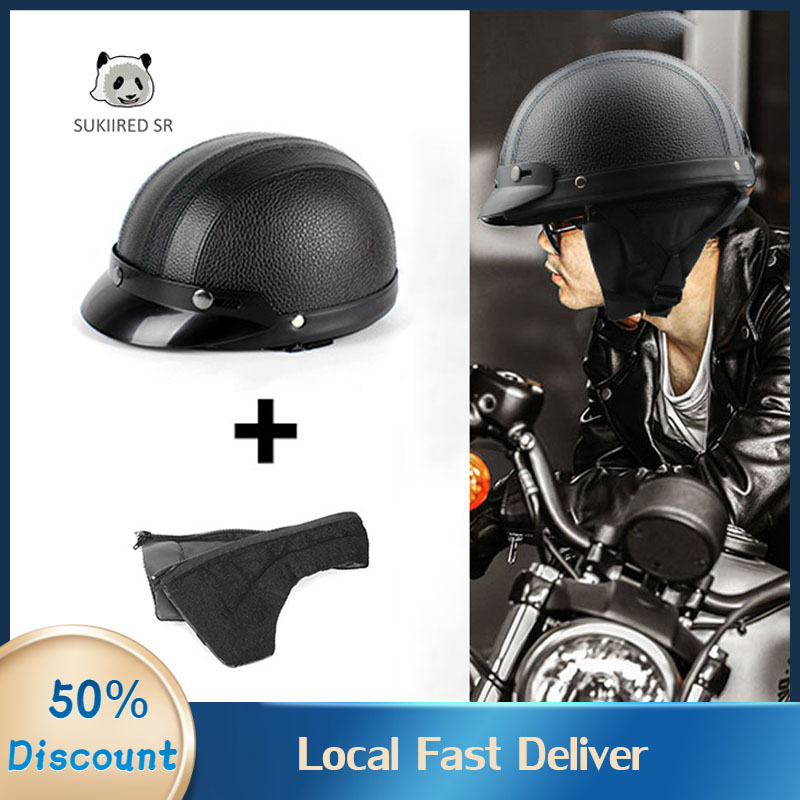 Motorcycle Riding Helmet Half Helmet Harley PU Leather Universal For