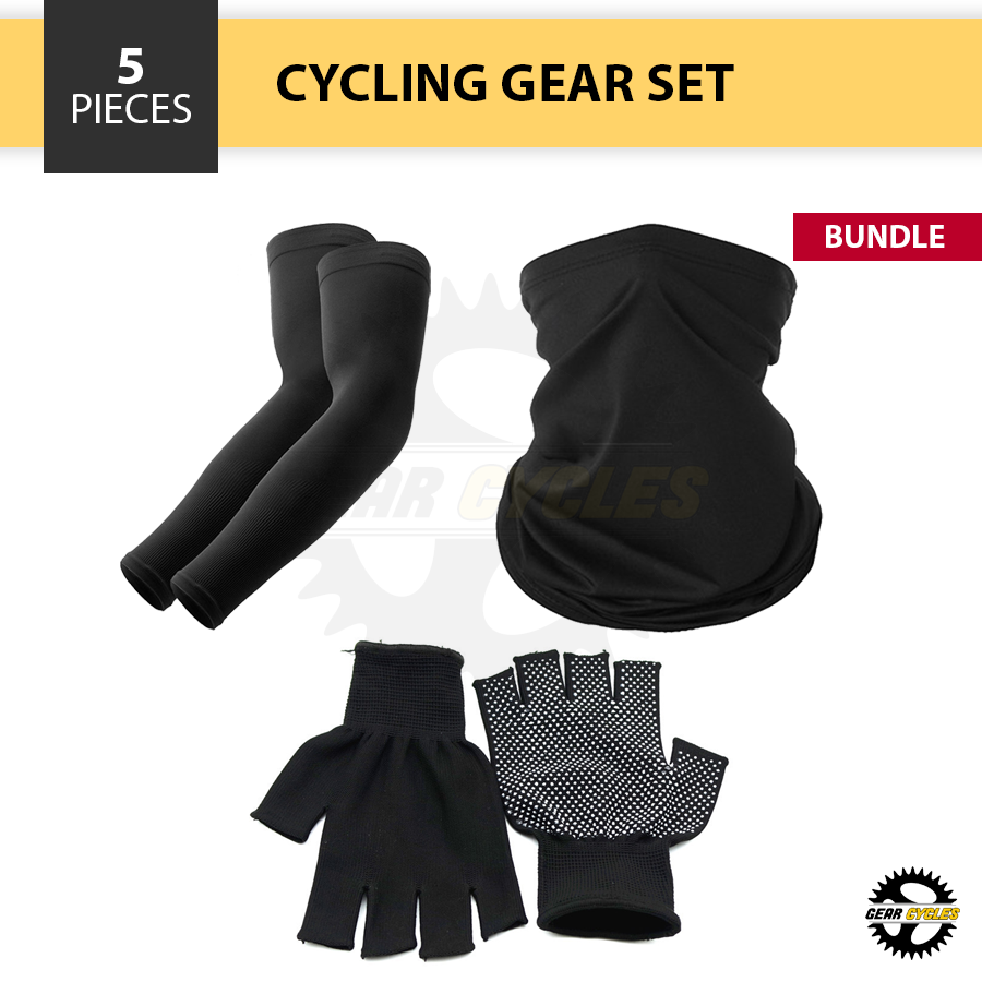 (BUNDLE) Arm Sleeves Tubemask Half Finger Gloves Cycling Gear Set