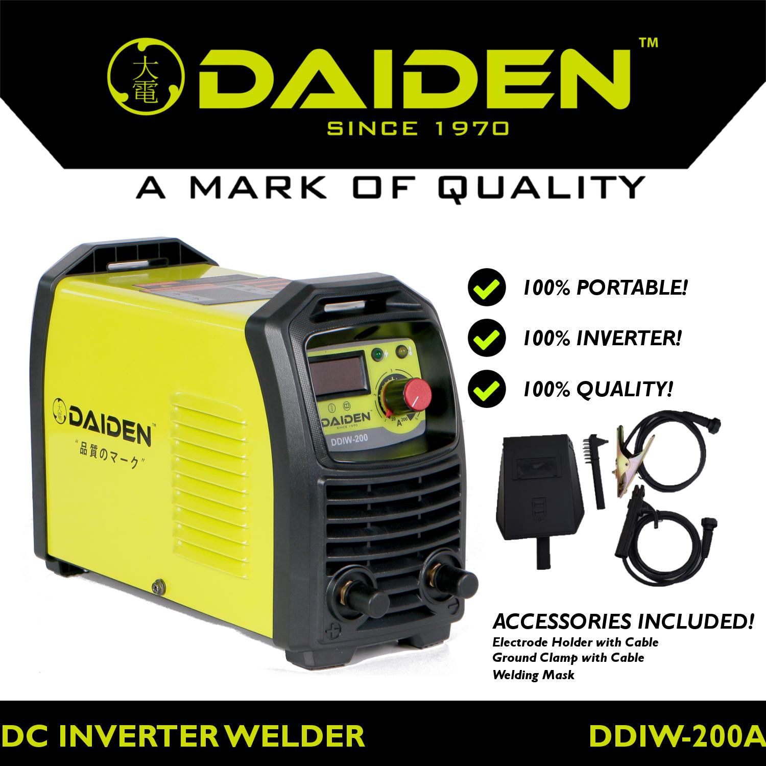 Daiden Portable Smaw Arc Dc Inverter Igbt Welding Machine 200a 200amp Ddiw 200a Heavy Duty Genuine Product With Electrode Holder Ground Clamp Welding Mask Accessories Lazada Ph