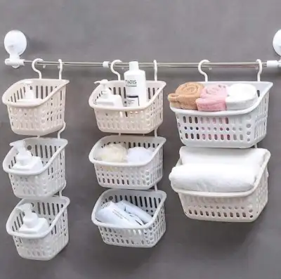 < INLIFE > Household Hook Storage Basket Kitchen Hanging Basket Bathroom Cosmetic Storage Basket Organizer