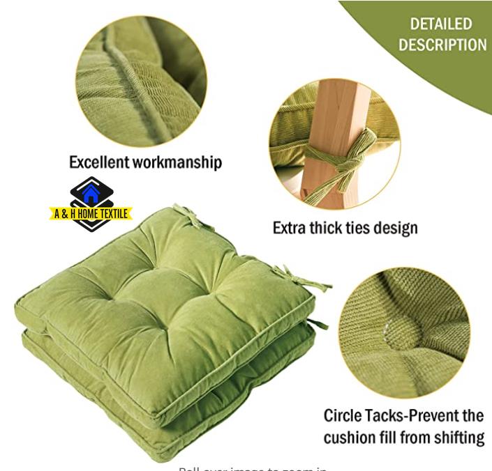 Tiita Patio Chair Pads Cushions 18x18 Inch Square Floor Pillows Pad for  Outdoor Kitchen Dining Chairs with Ties Set of 2 (Green, 2 Count (Pack of  1))