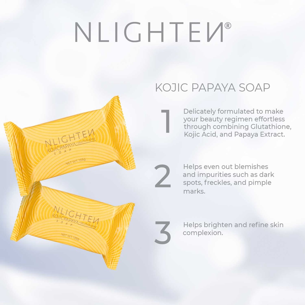 NLIGHTEN KOJIC PAPAYA with GLUTATHIONE & NLIGHTEN PREMIUM SOAP. 3 BARS