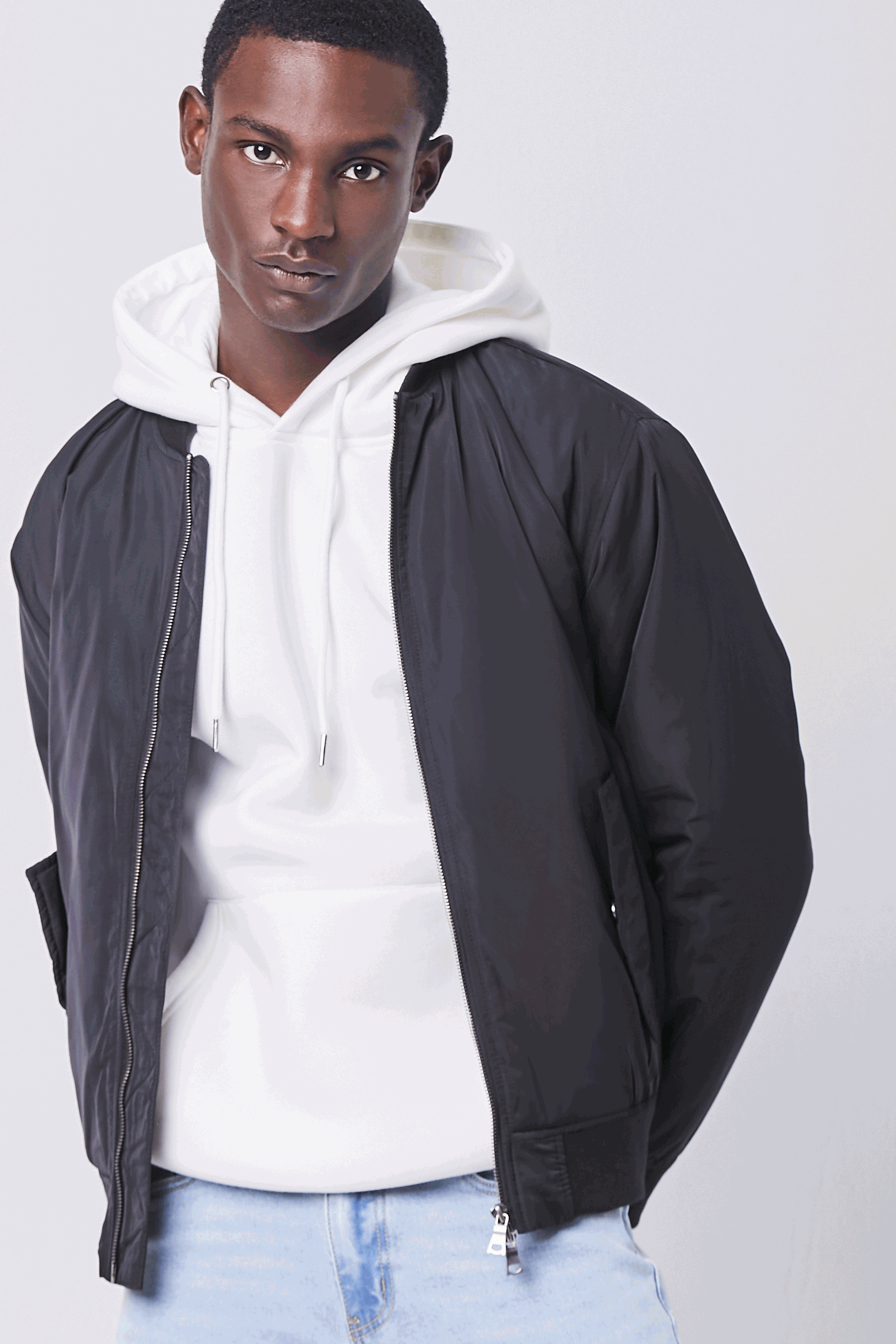 fleece system hooded bomber jacket