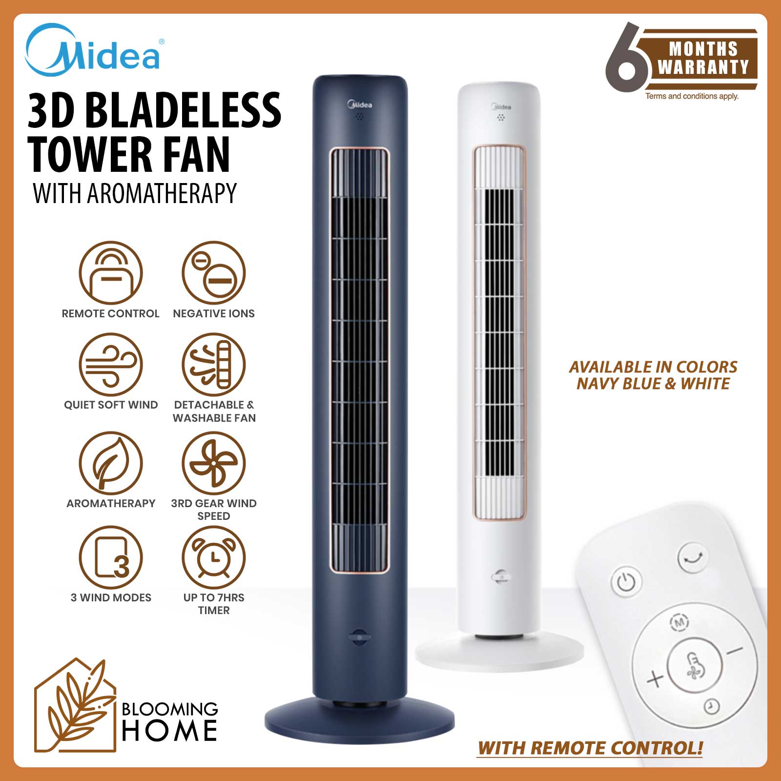 MIDEA Bladeless Tower Fan 3Dimensional Cross Air Flow Fan with