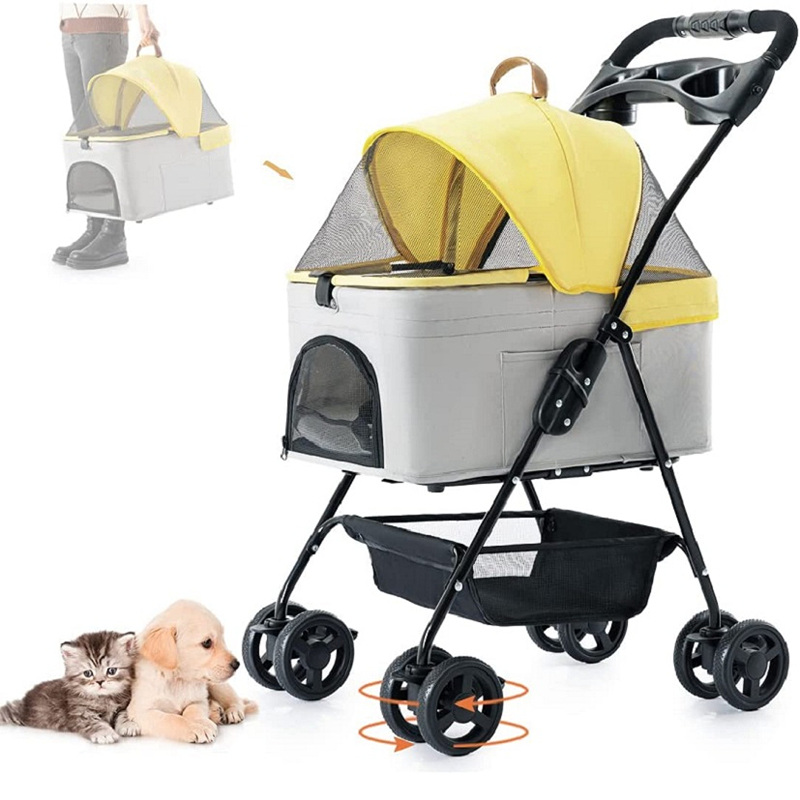 Pet Stroller Carrie Collapsible Removable Basket Cart To Hold Dog and
