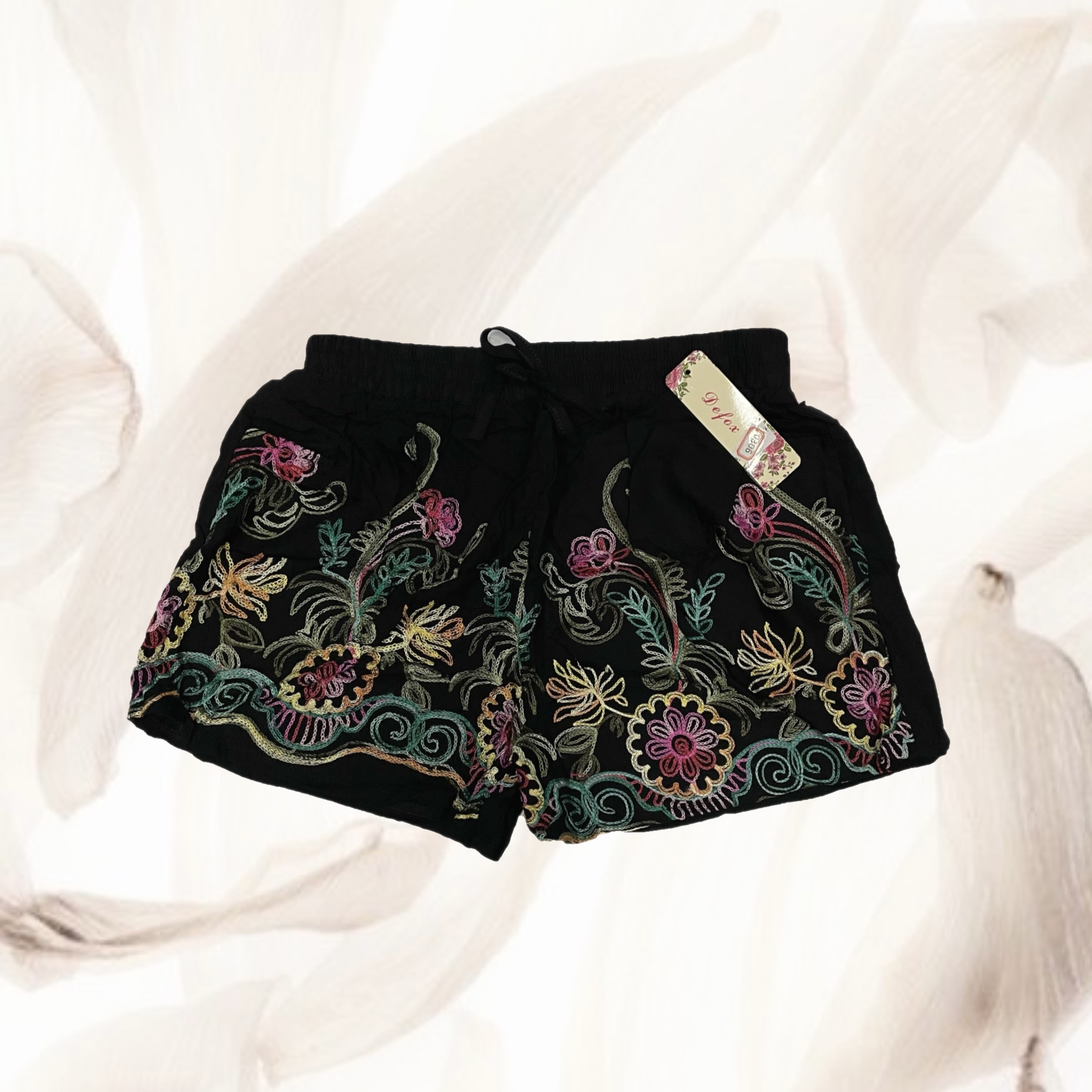 Oneshopping Womens Embroidered Boho Style Shorts #0306# Floral