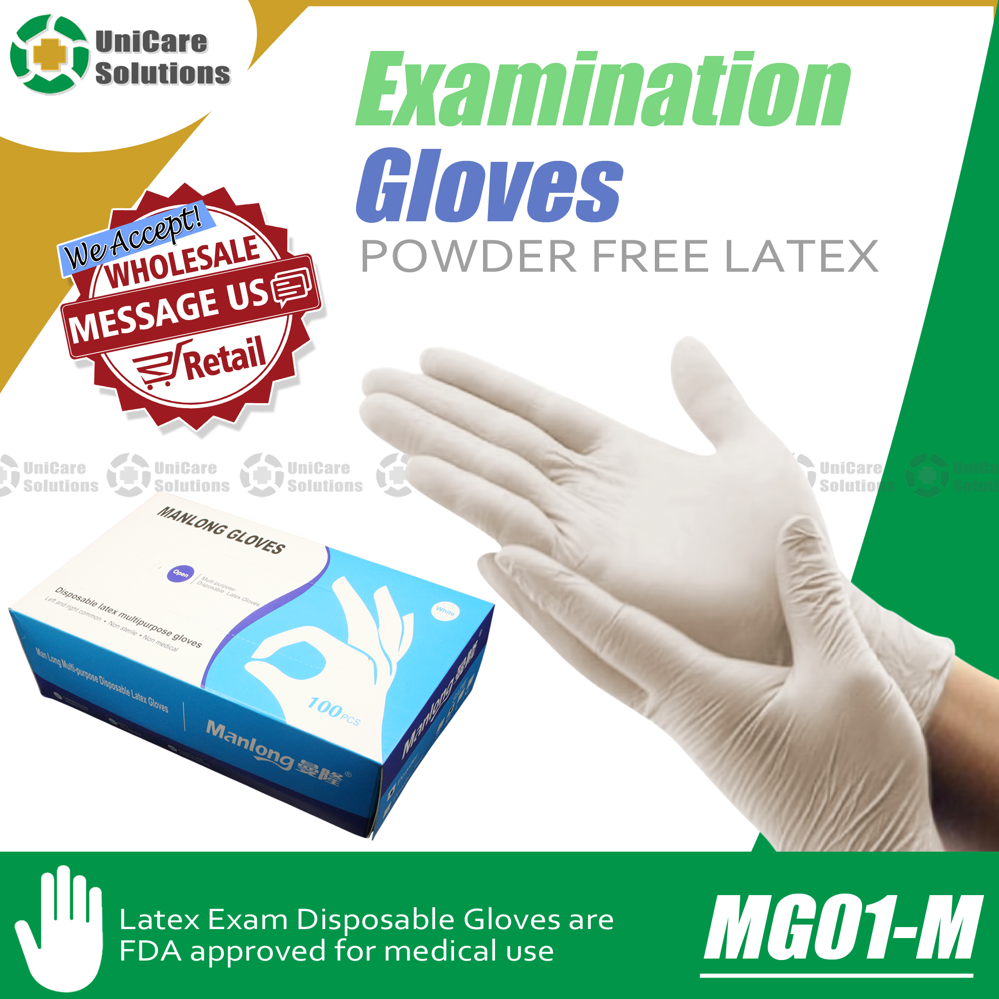 UniCare Solutions MG01 Box Gloves Disposable Latex Multipurpose Gloves