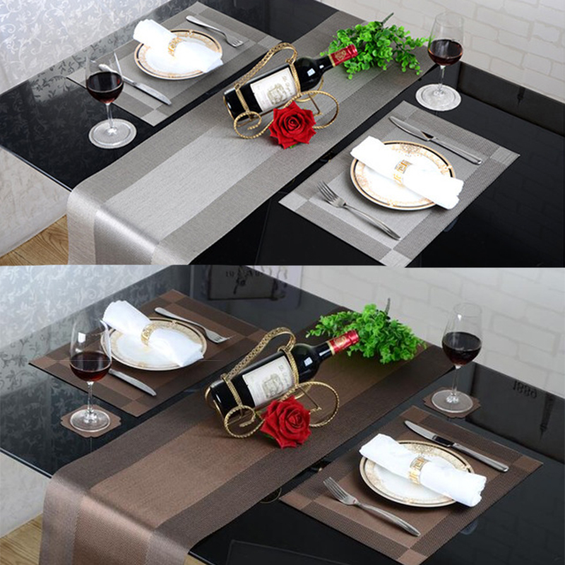 Horizontal Blue Golden Strips Geometric Pattern Kitchen Dining Table