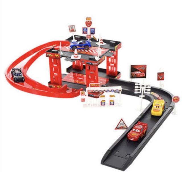 Cars Lightning Mcqueen Parking Garage Track Play Set With 4 Mini Cars 