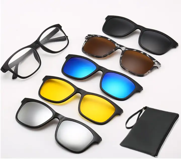 Magnetic Sunglasses Clip On Glasses Unisex Lenses Retro Frame with Set of 5  lenses | Lazada PH