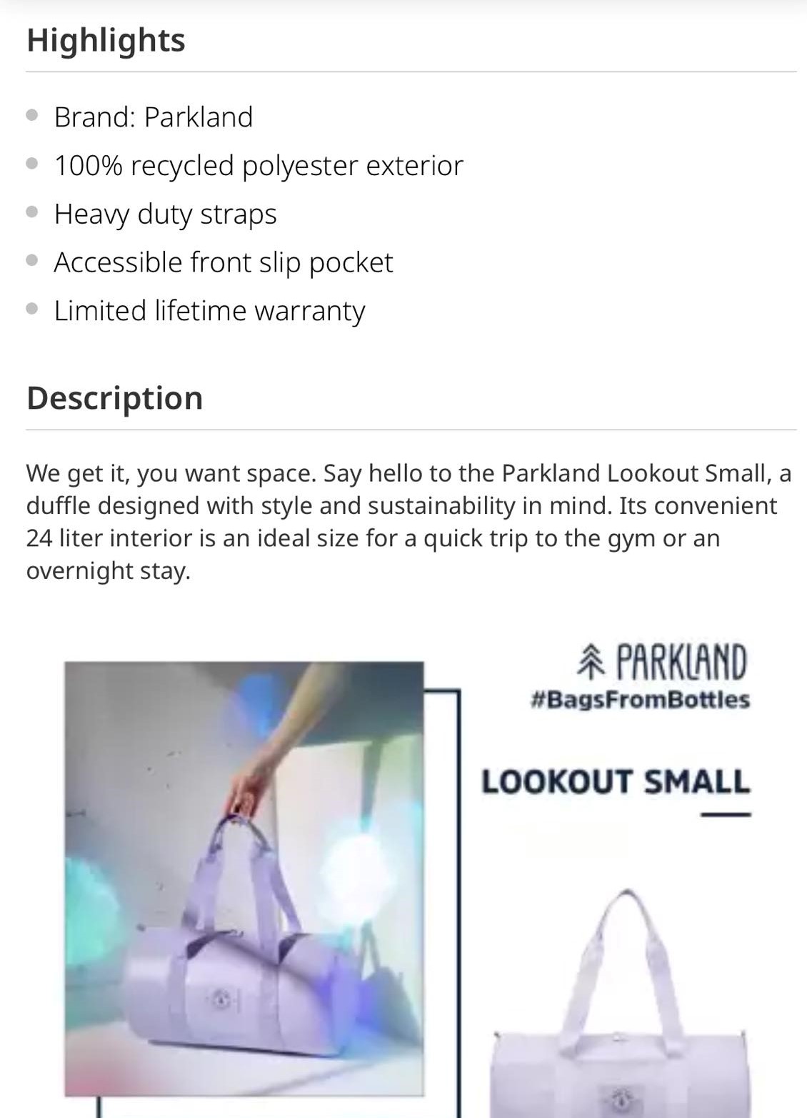 Parkland Lookout Small Duffle Black 