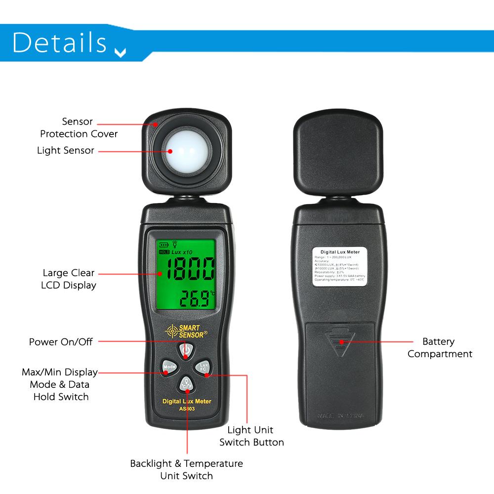 Máy Đo Lux Kỹ Thuật Số Mini Cảm Biến Thông Minh Máy Đo Độ Sáng Cầm Tay Màn Hình LCD Máy Đo Độ Sáng Quang Kế Đồng Hồ Đo Ánh Sáng Luxmeter 0-200000 Lux
