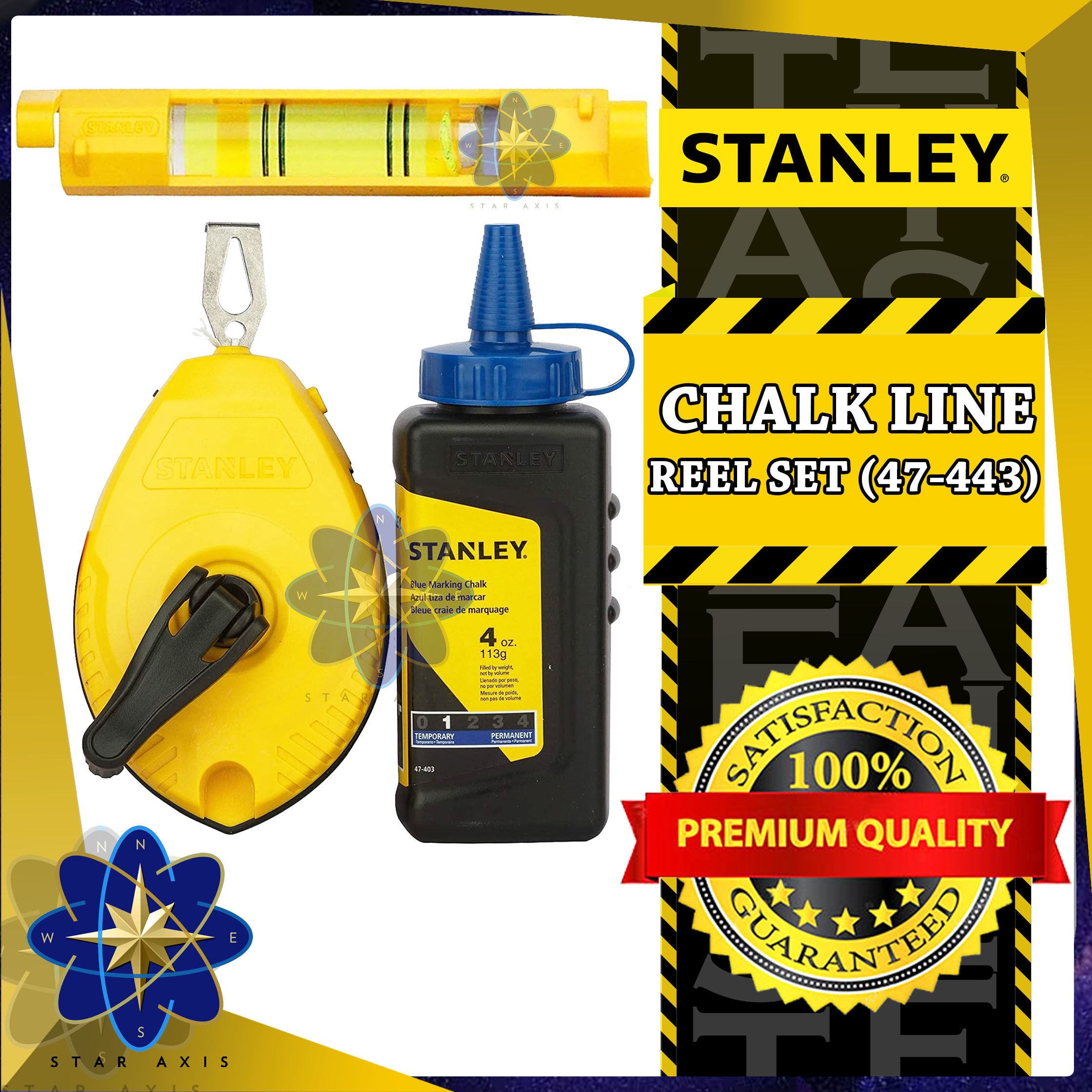 Stanley 47-443 100' Chalk Line Reel & Chalk Set New