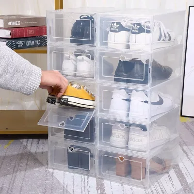 【Fan's tone】12Pcs Large Transparent Foldable Storage Box AJ Shoes Box Stackable Storage Organizer Shoe Carbinet