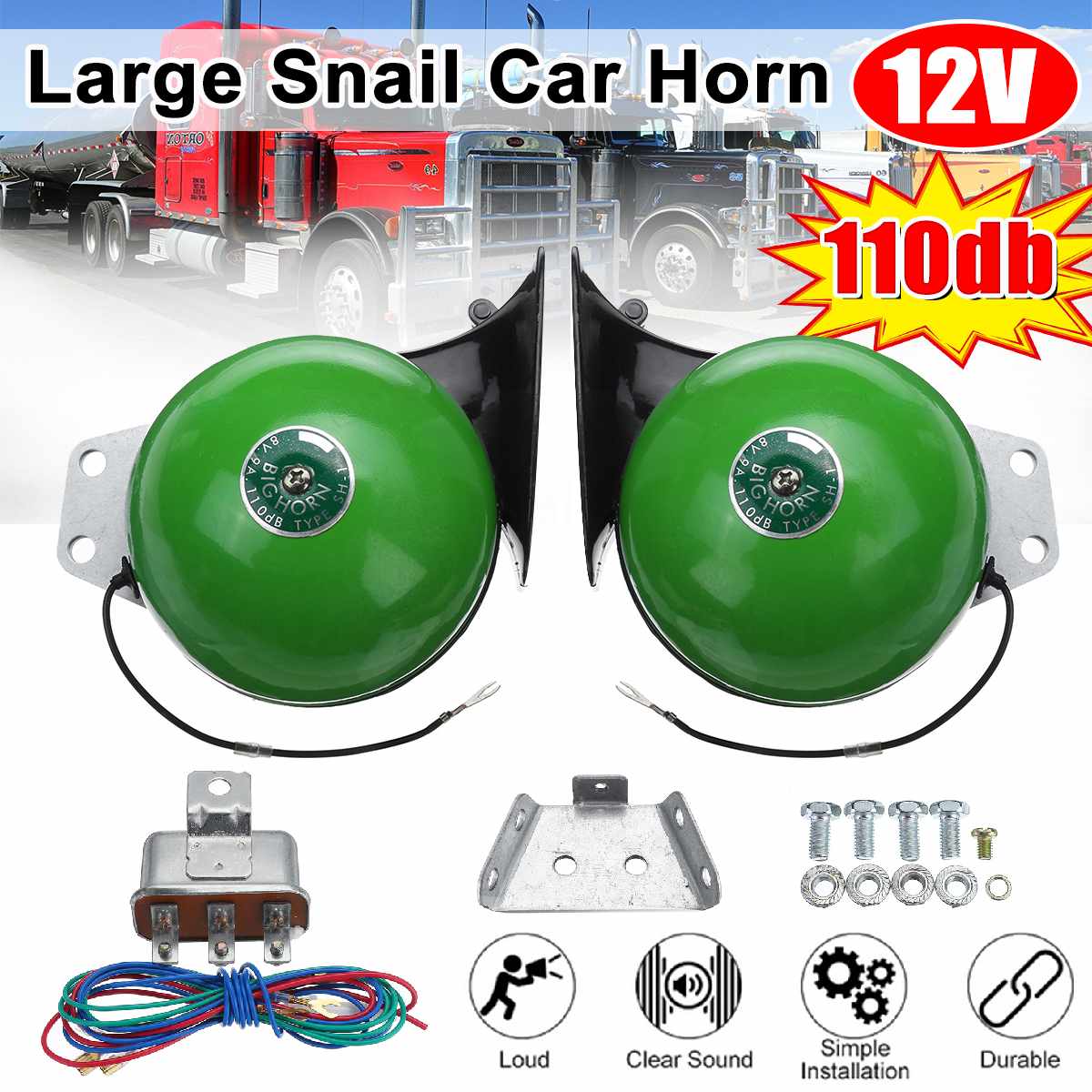 【Fast delivery】2pcs BIGHORN CAR HORN BIG HORN LOUD TRUCK HORN Super