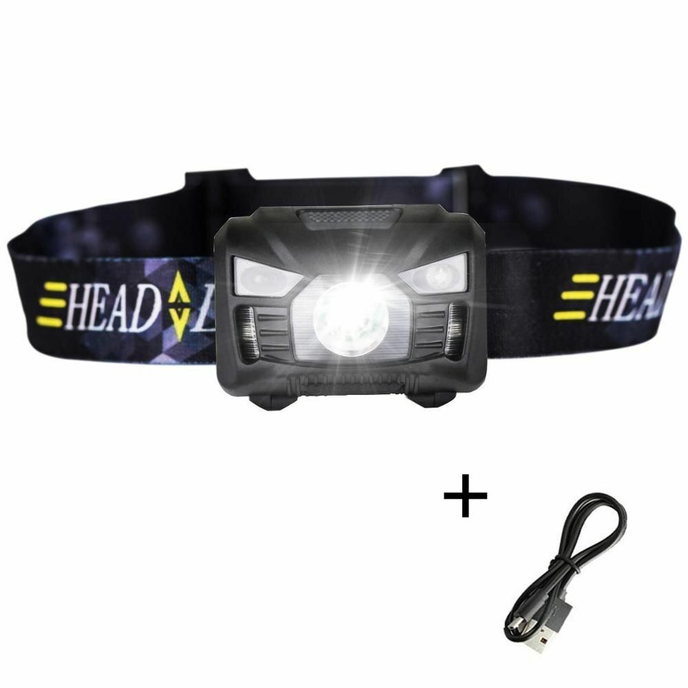 Mini Camping USB Rechargeable Led Headlamp Sensor Headlight Outdoor Flashlight