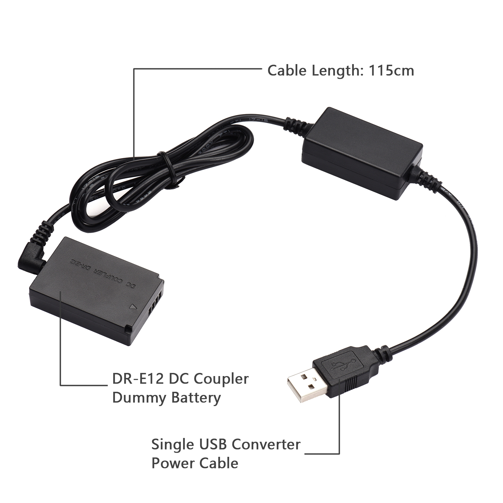 Andoer DR-E12 Bộ Nguồn USB, Pin Giả Khớp Nối DC Thay Pin LP-E12 Với Bộ Chuyển Đổi USB DC Cáp Điện Đầu Vào USB Đơn Tương Thích Với Canon EOS M M2 M10 Máy Ảnh M50 M100 M200