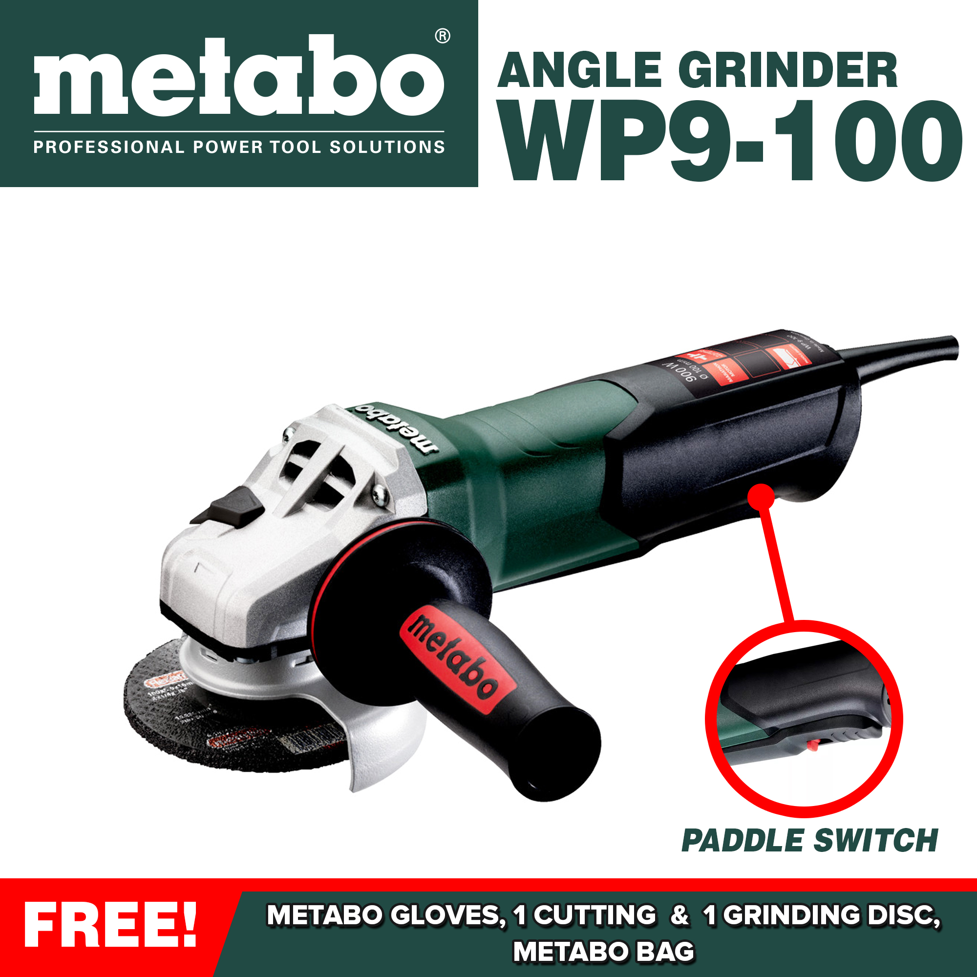 METABO 4" Angle Grinder PADDLE SWITCH. MADE IN GERMANY... 900w with