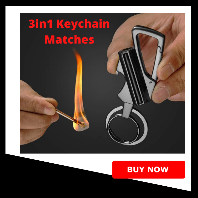 Authentic Metal keychain Multitool with Flint Metal Matchstick Fire Starter and Bottle Opener