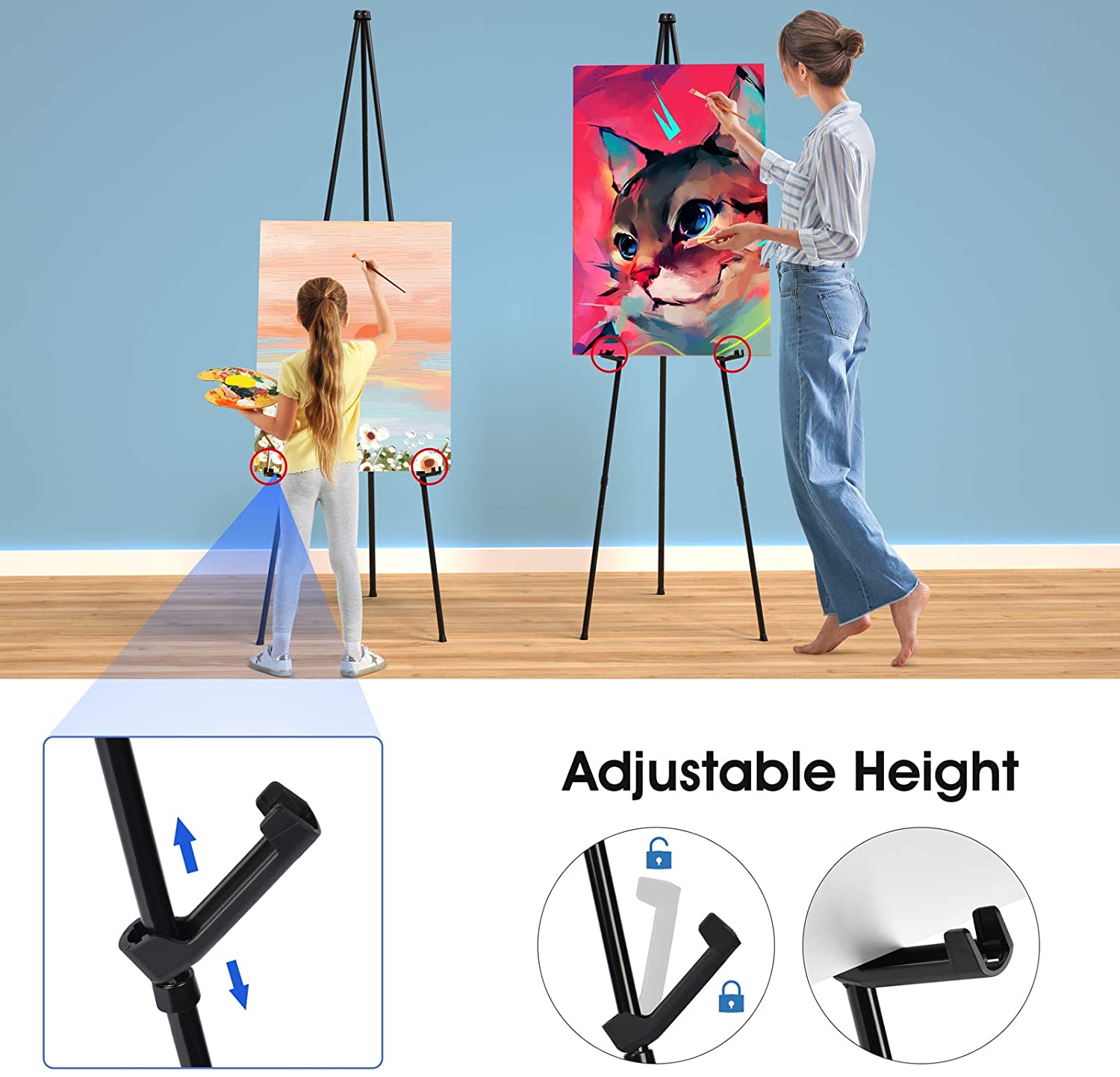 Instant Display Easel Stand - 63 Tripod Collapsible Portable Artist Floor  Easel - Easy Folding Telescoping Adjustable Art Poster Metal Stand for