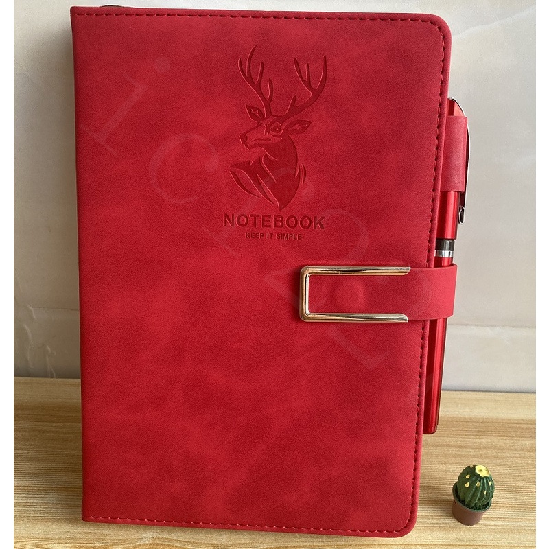 [Onhand]A5 Faux Leather Thick Business Notebook With Pen Snap
