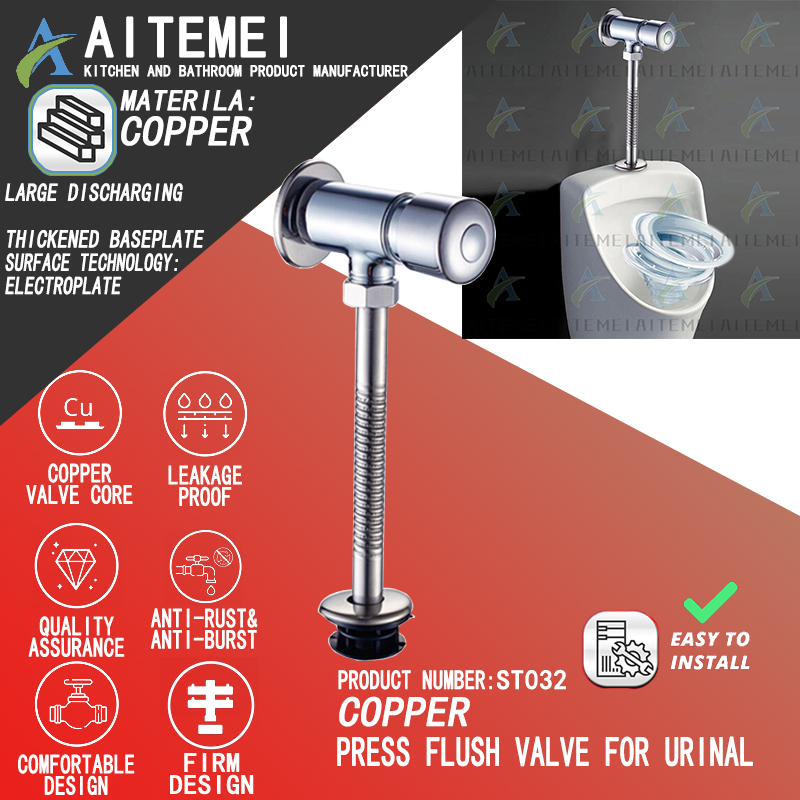 AITEMEI Bathroom Brass Chrome Pressure Hand Operated Toilet Urinal