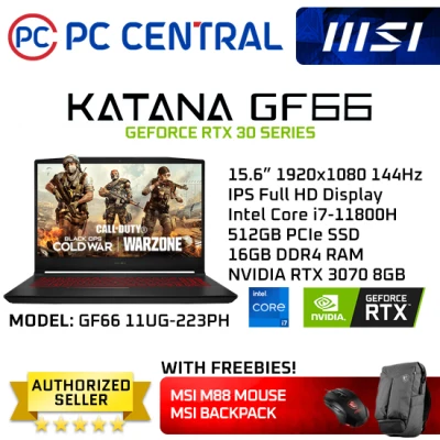 MSI KATANA GF66 (11UG-223PH) Gaming Laptop | Intel i7-11800H (8 cores) | 16GB RAM | 512GB SSD | RTX 3070 8GB (PC CENTRAL)