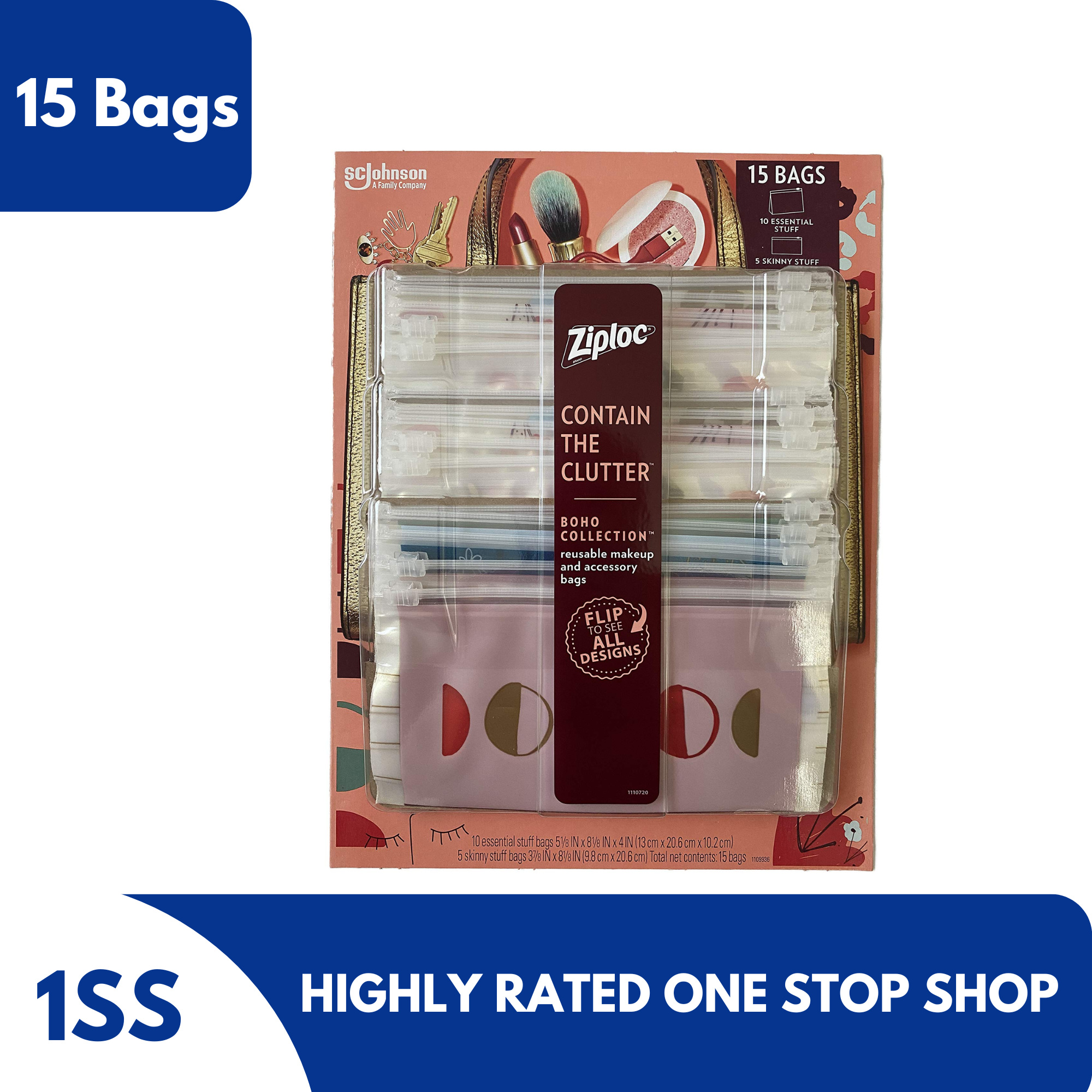 Ziploc Brand Chic Collection Skinny Stuff Accessory Bags, 5 Bags