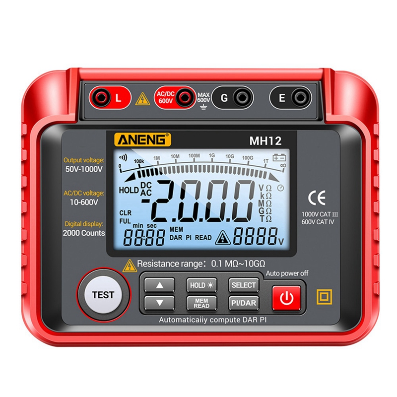 ANENG MH12 Digital Megohmmeter Meters 50/250/500/1000V Insulation Earth
