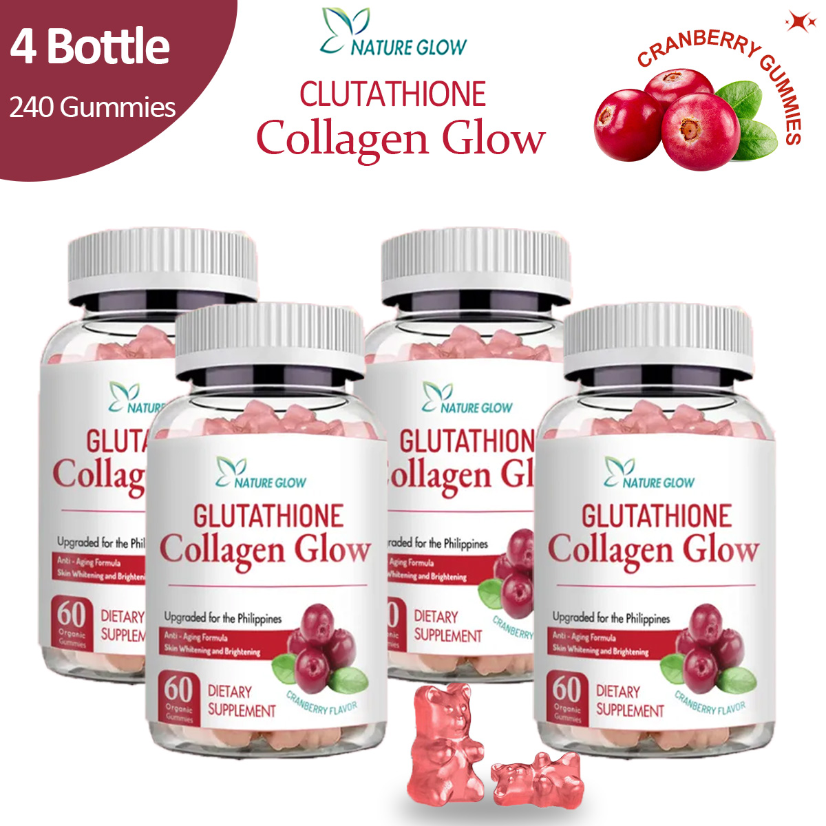 Nature Glow Glutathione Collagen Gummies Whitening Skin Brightening ...