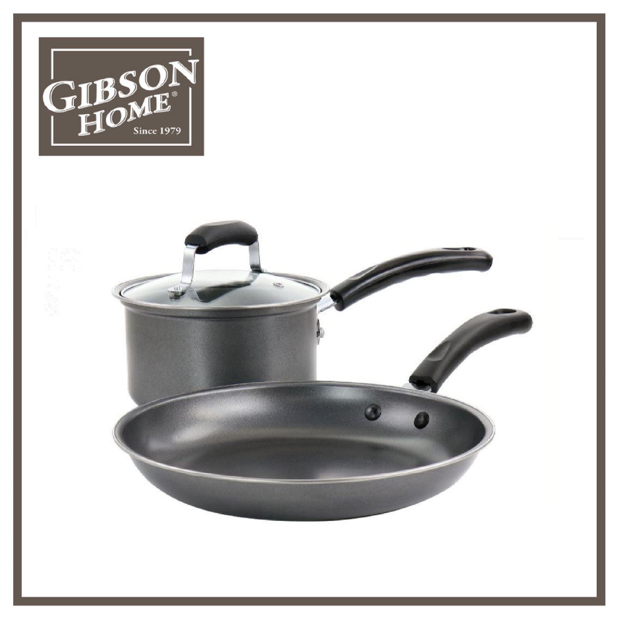 Gibson Everyday Highberry 3 Piece Nonstick Carbon Steel Cookware Set in Grey