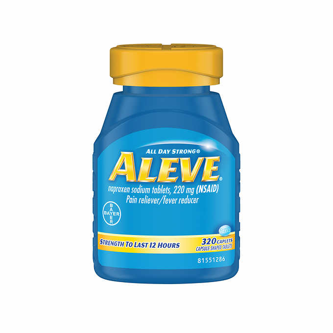 Aleve Naproxen Sodium 220 mg. Pain Reliever/Fever Reducer, 30, 60, 90