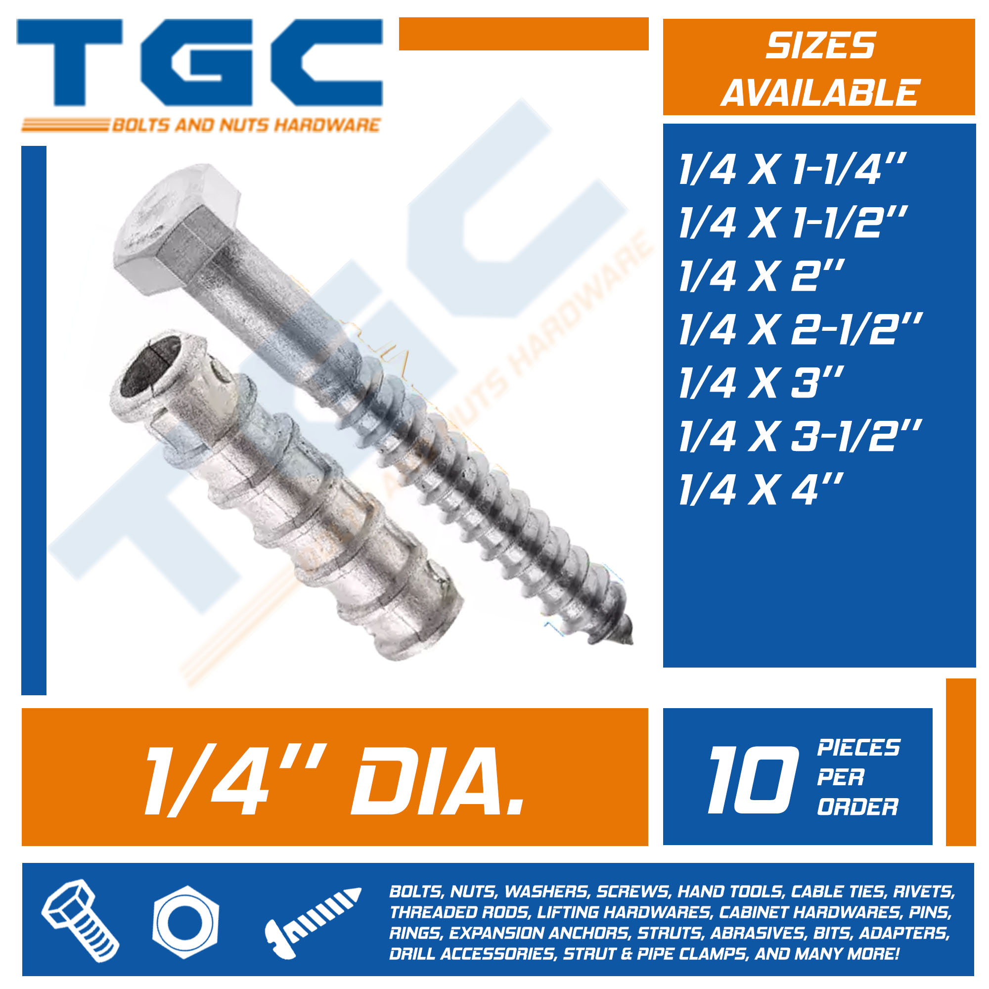 10-pcs-1-4-x-1-1-4-up-to-4-inches-stainless-lag-screw-with-expansion