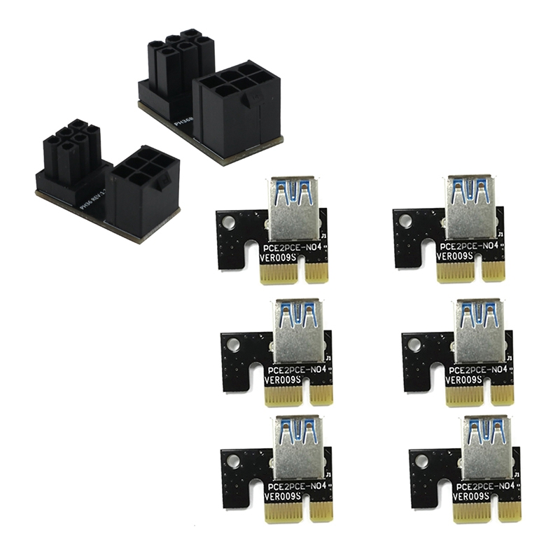 2PCS ATX 6Pin Female to 6Pin Male 180 Degree Angled Power Adapter Converter & 10 Pcs Mini USB3.0 Image Card Riser Card