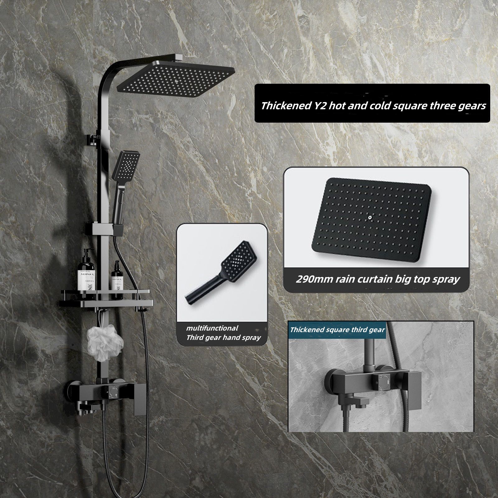 Black luxurious shower shower set household hotel bathroom wallmounted hot and cold bath