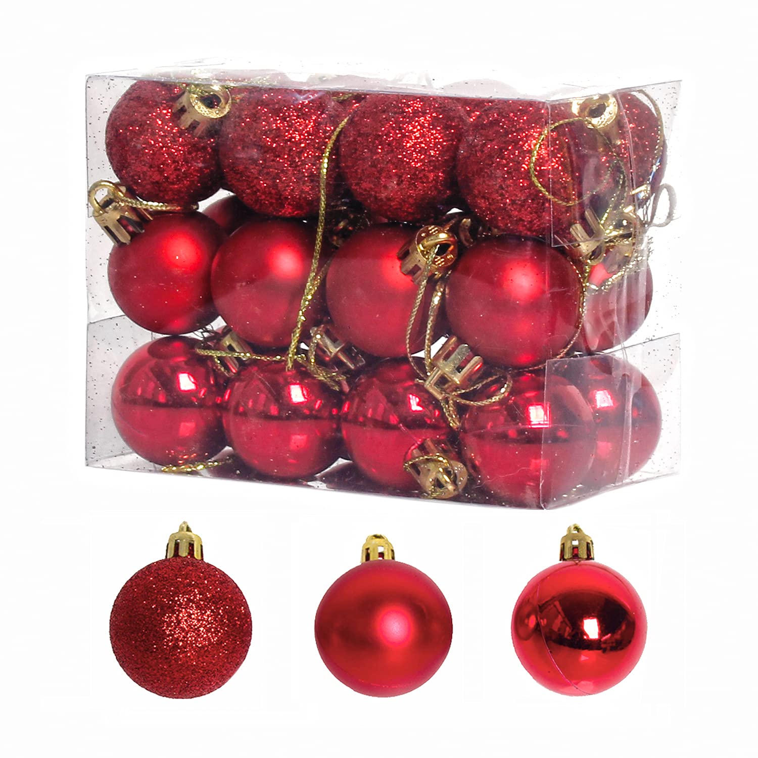 6/12/24 Pcs Set Gold Red Metallic Plastic Ball Xmas Balls Set Ornament ...