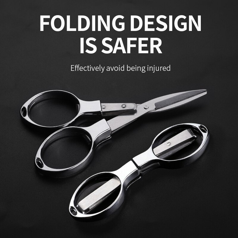 1pc Portable Silver Foldable Scissors Carbon Steel Fishing Line Cutting Tool  With Multi-functional Needle Thread Scissors