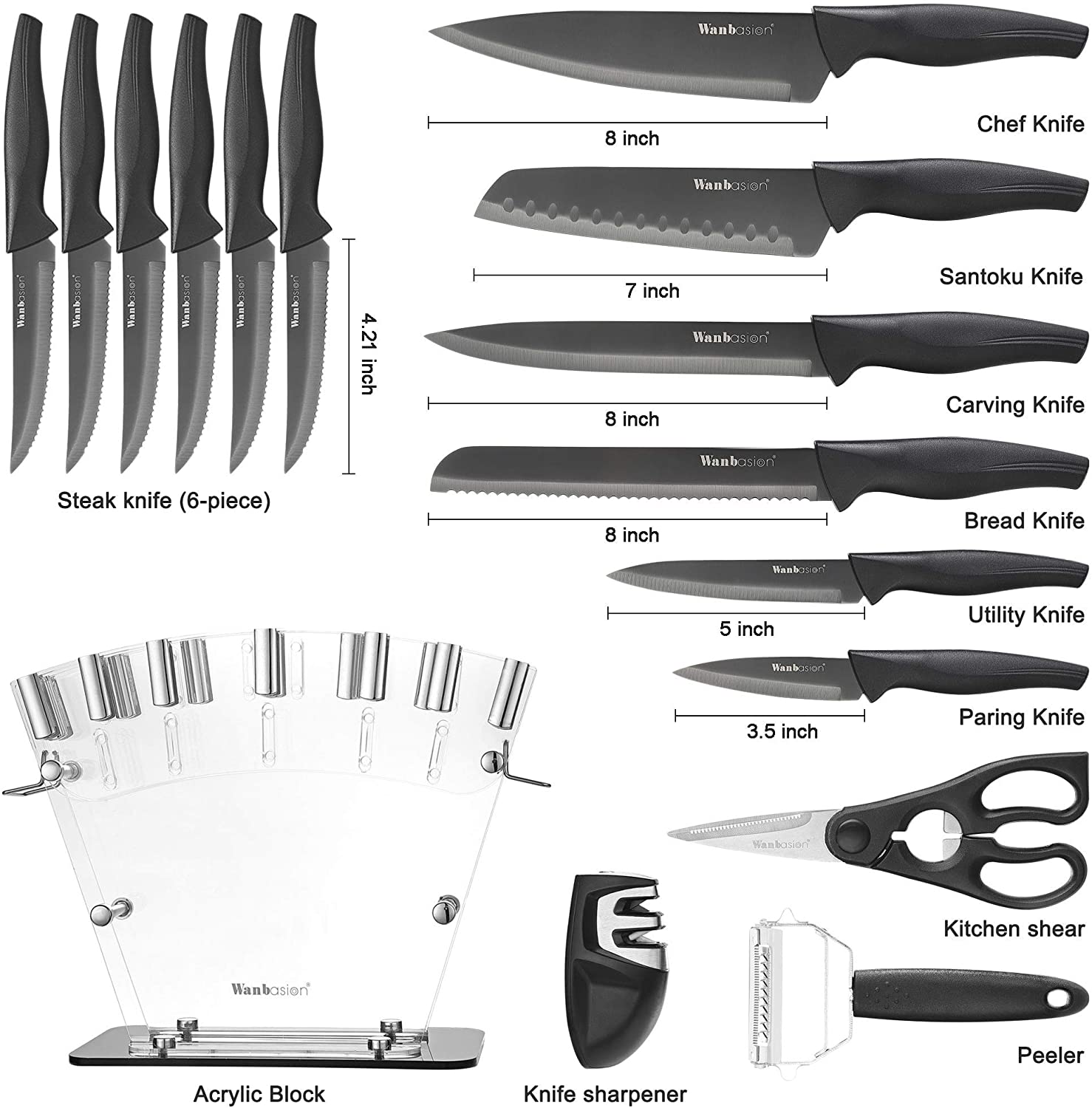 Wanbasion 6pc Black Knife Set