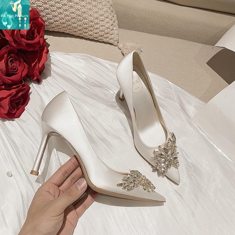 All✔️ Wedding high heels ladies new bridal shoes wedding French high heels  women stiletto pointed bridesmaid shoes | Lazada PH