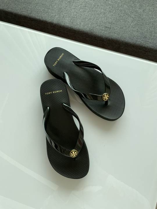 [Tory burch HongKong] Tory Burch Classic Summer  Women's Wedge Flip Flops Shallow Beach Vacation Essential
