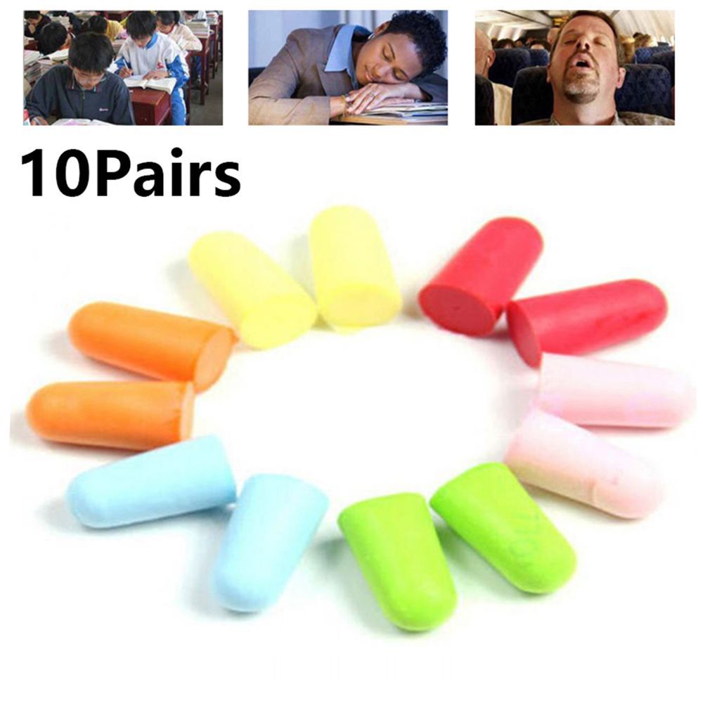 10Pairs Random Color Polyurethane Foam Earmuff Water Sports Tapered Earplugs 