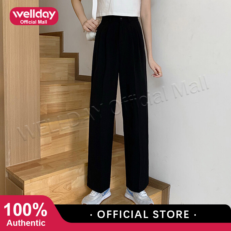 Wellday Suit pants for women korean style high waist casual loose straight  wide leg trousers