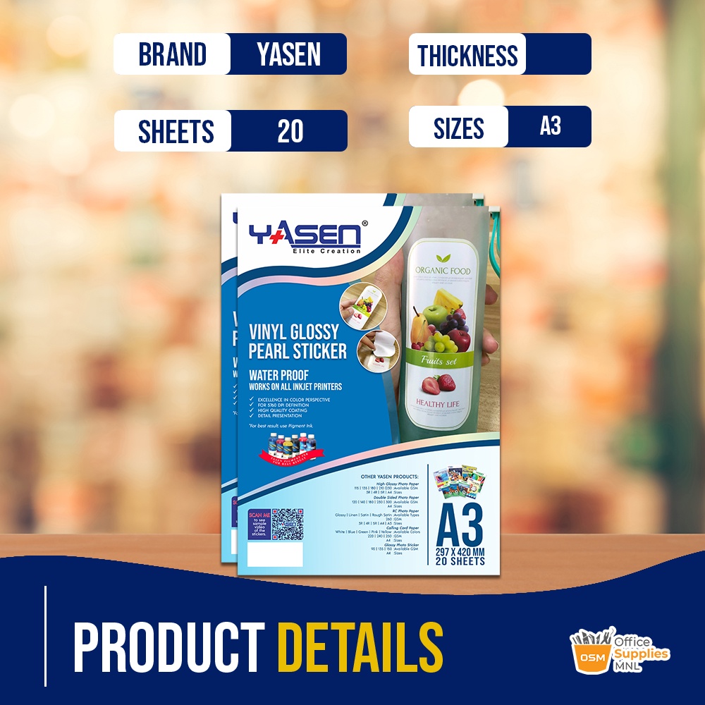 epson printer 3 in 1 Vinyl Sticker Paper A3 Size Pearl Sticker