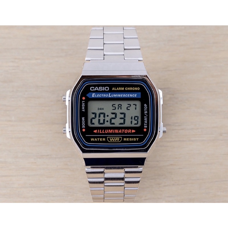 Casio Illuminator A168WA-1W Vintage Digital Quartz A168WA Silver Tone ...