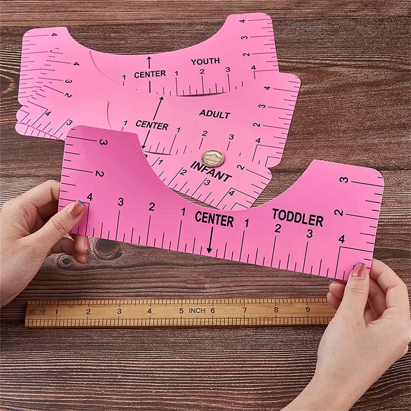 4 PCS Pink TShirt Ruler Guide Multifunction Alignment Ruler Tool Set