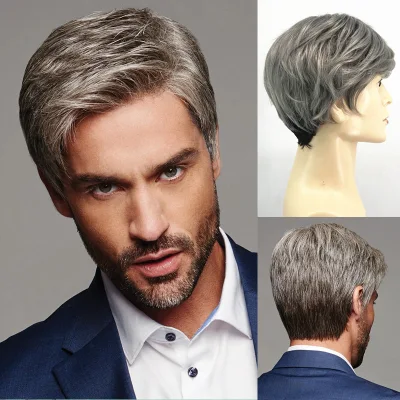 New fashion men's wig European and American men's short hair oblique bangs men's handsome wig full head cover