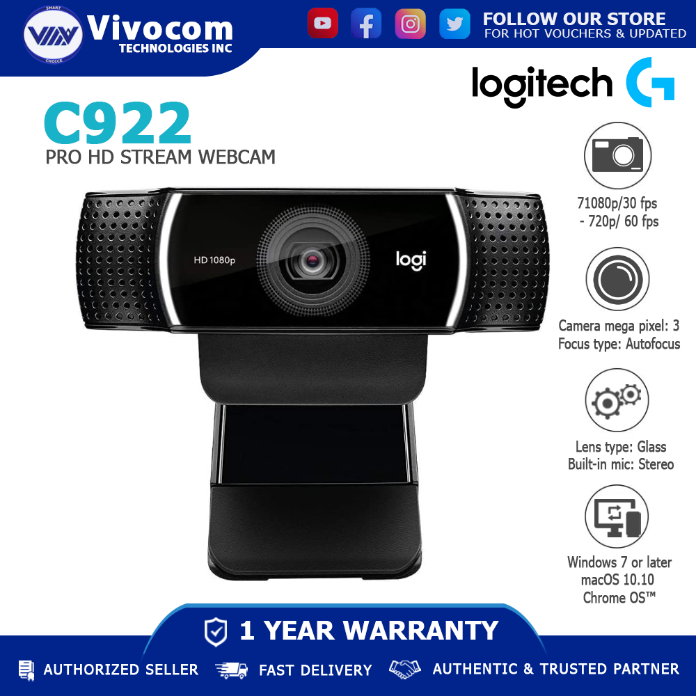 Logitech Webcam 60fps Streaming Camera Logitech C922 PRO Autofocus